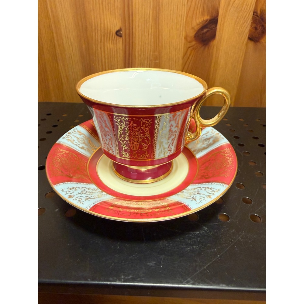 Tokyo China Japan Vintage Red Gold Teacup & Saucer Ornate Floral Footed Cup
